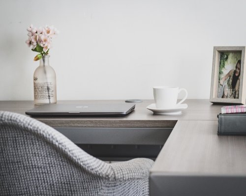 Person taking a break at home office desk
